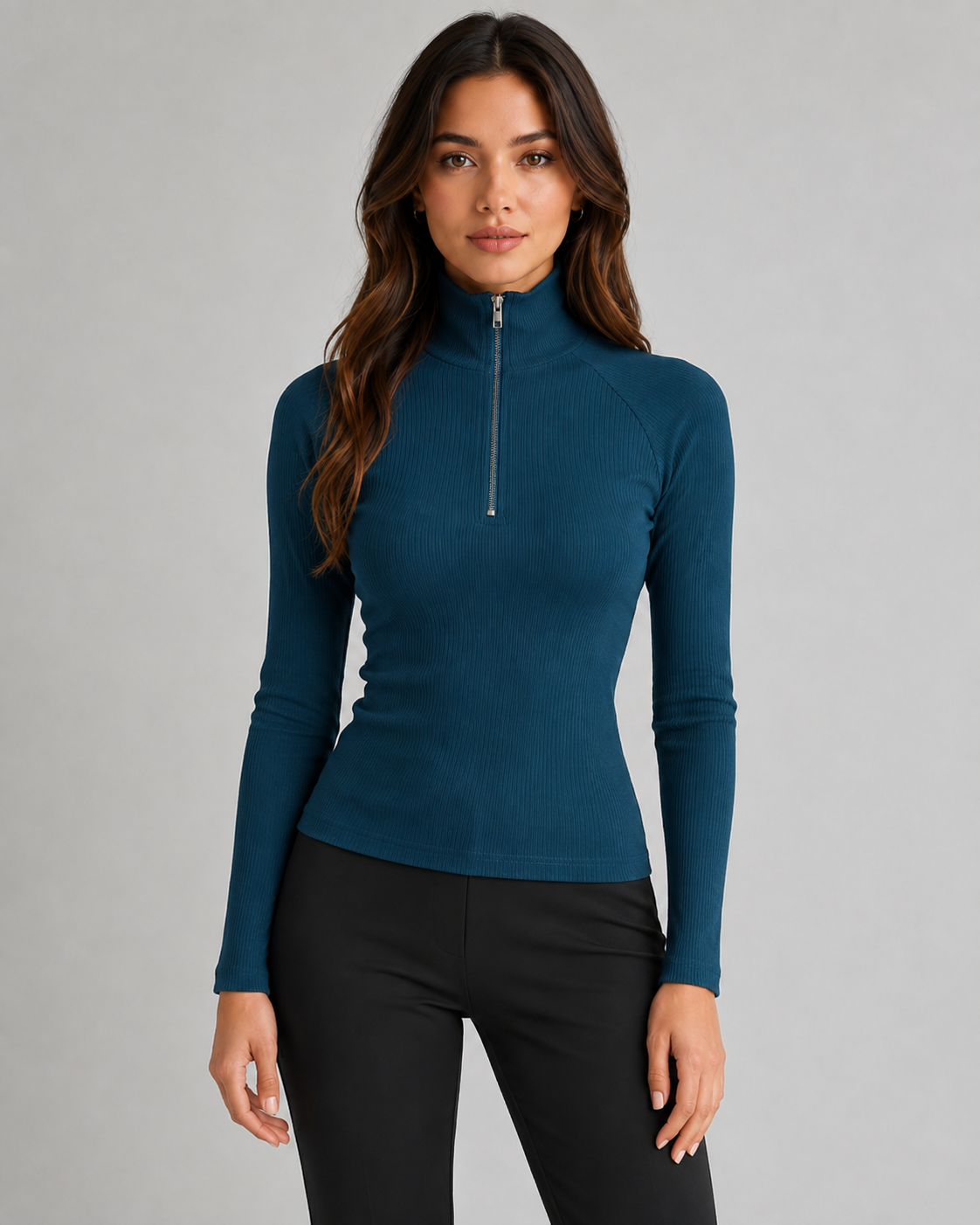 Women's Slim High Neck Ribbed Quarter-Zip Sweater