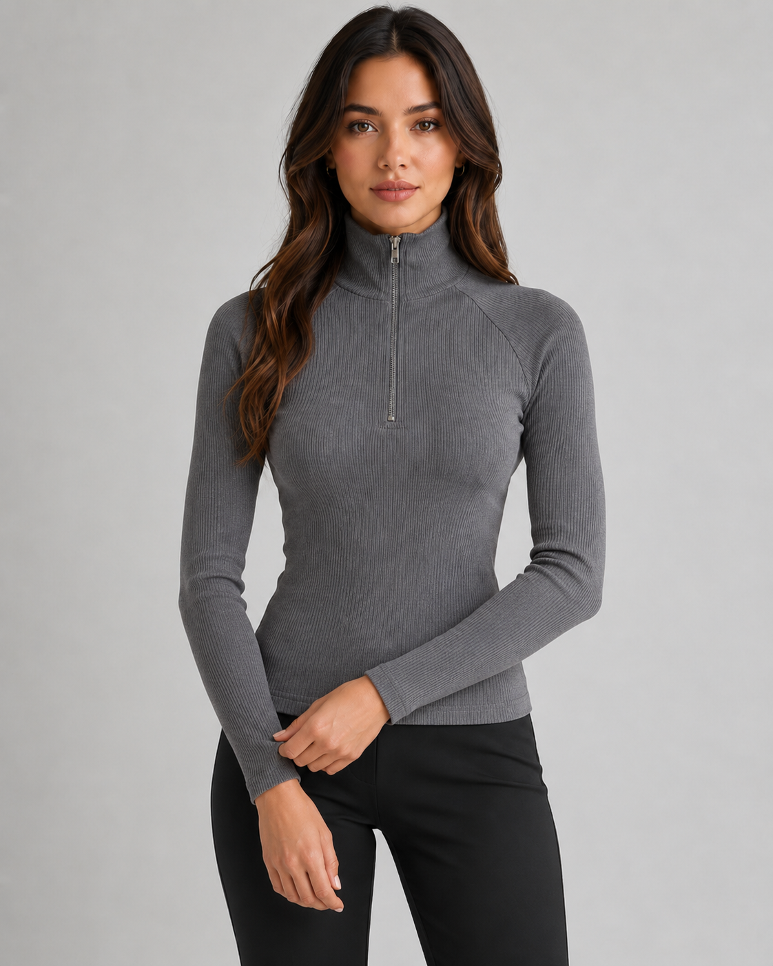 Women's Slim High Neck Ribbed Quarter-Zip Sweater