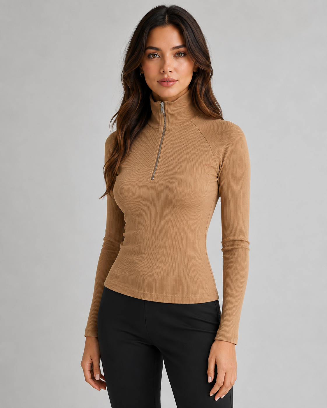Women's Slim High Neck Ribbed Quarter-Zip Sweater