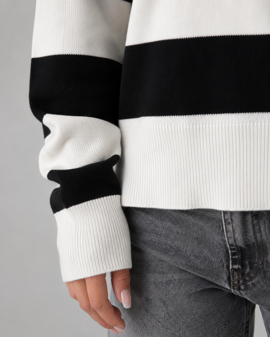 Women's Long Sleeve Rugby Stripe Polo Sweater - Relaxed Fit