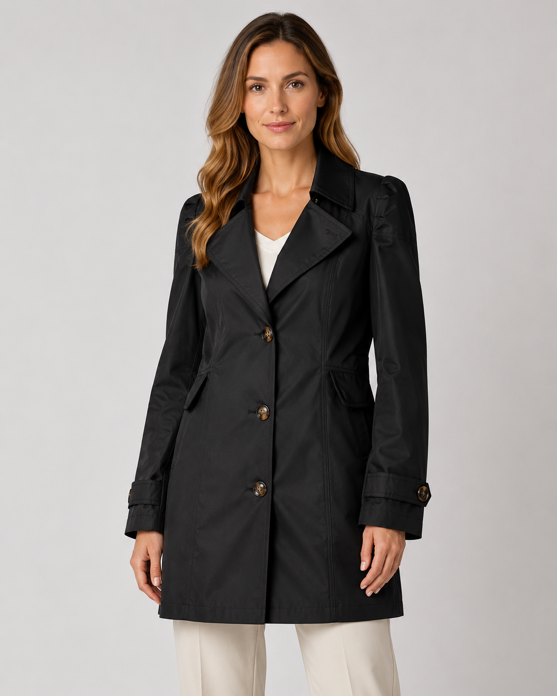 Short Trench Coat - Women's Single-Breasted Outerwear