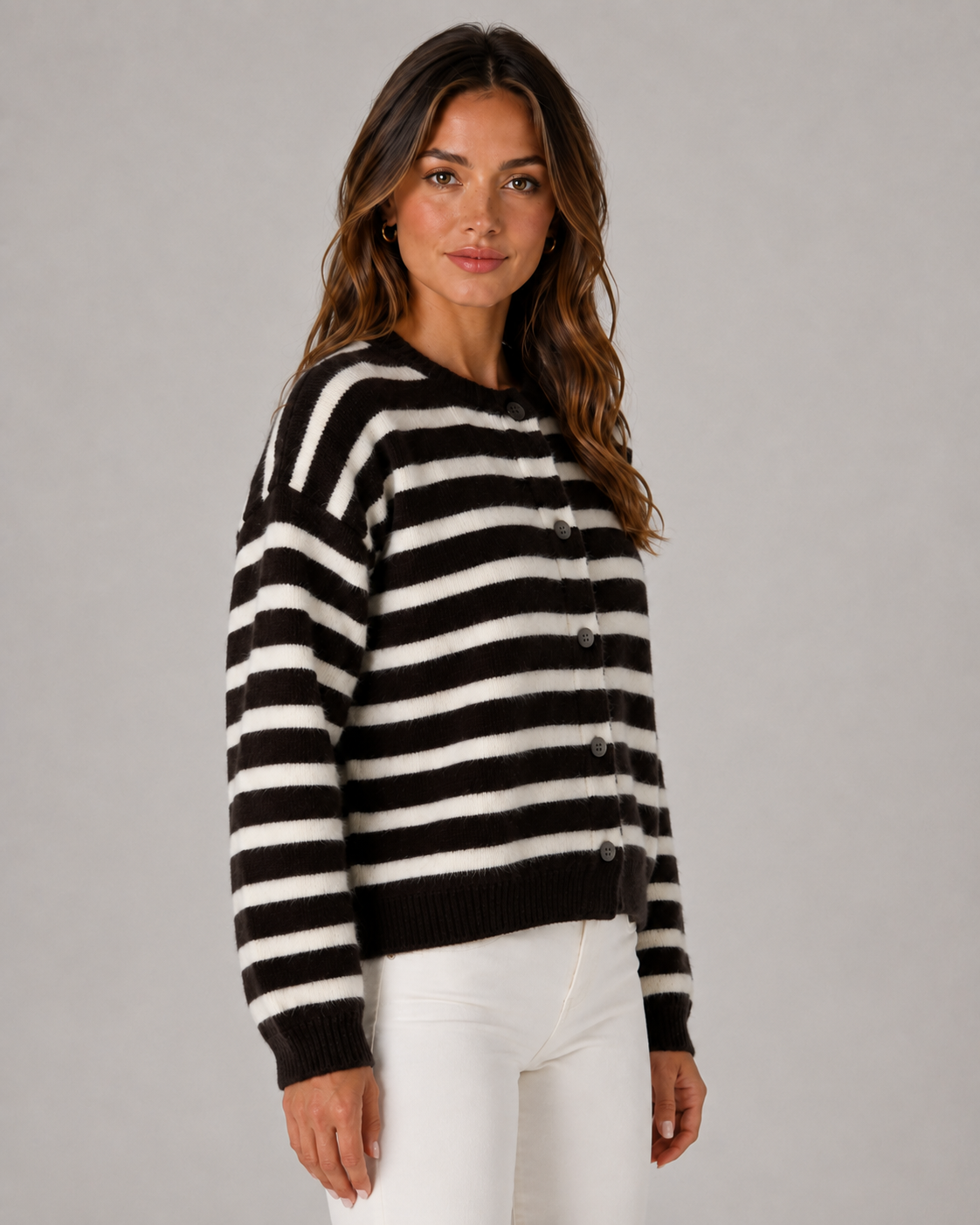 Striped Button-Front Cardigan - Relaxed Knit for Women