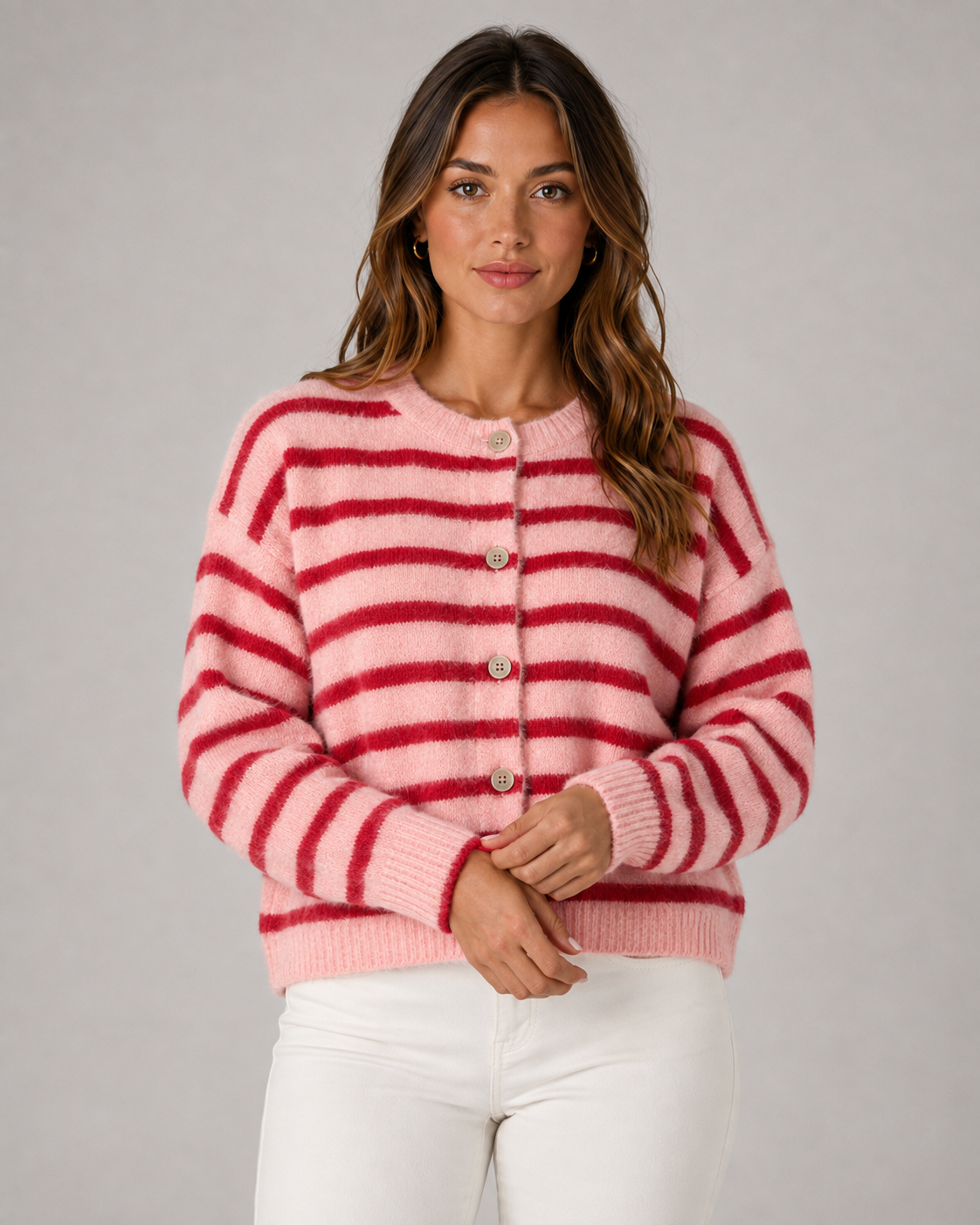 Striped Button-Front Cardigan - Relaxed Knit for Women