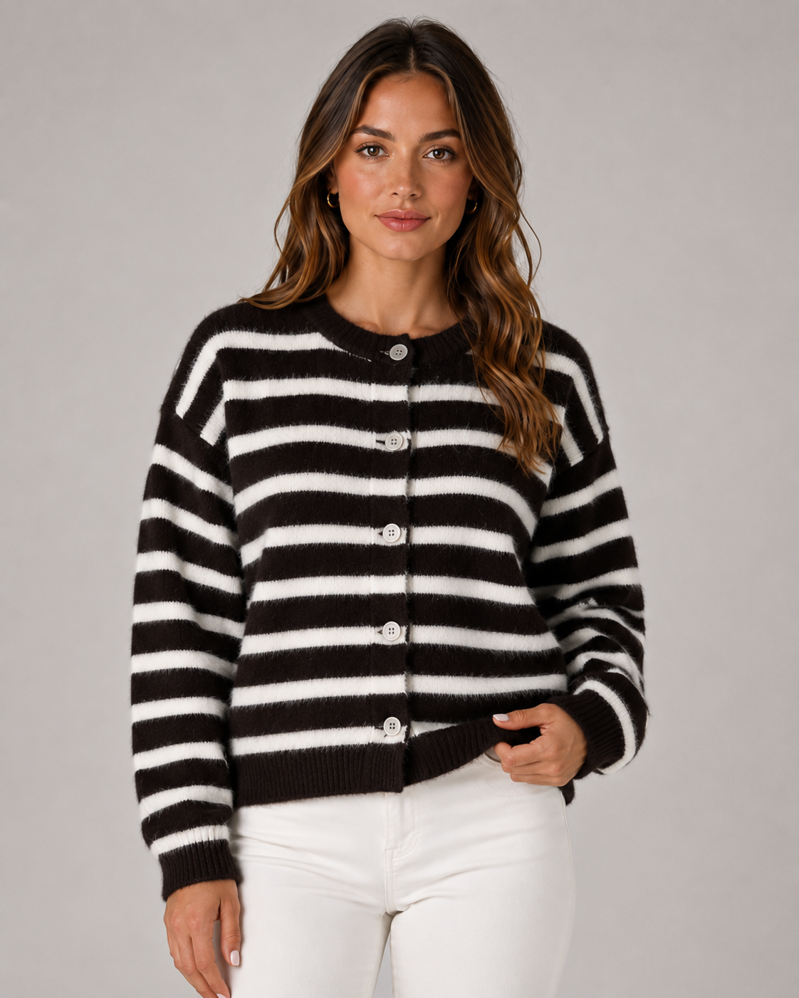 Striped Button-Front Cardigan - Relaxed Knit for Women