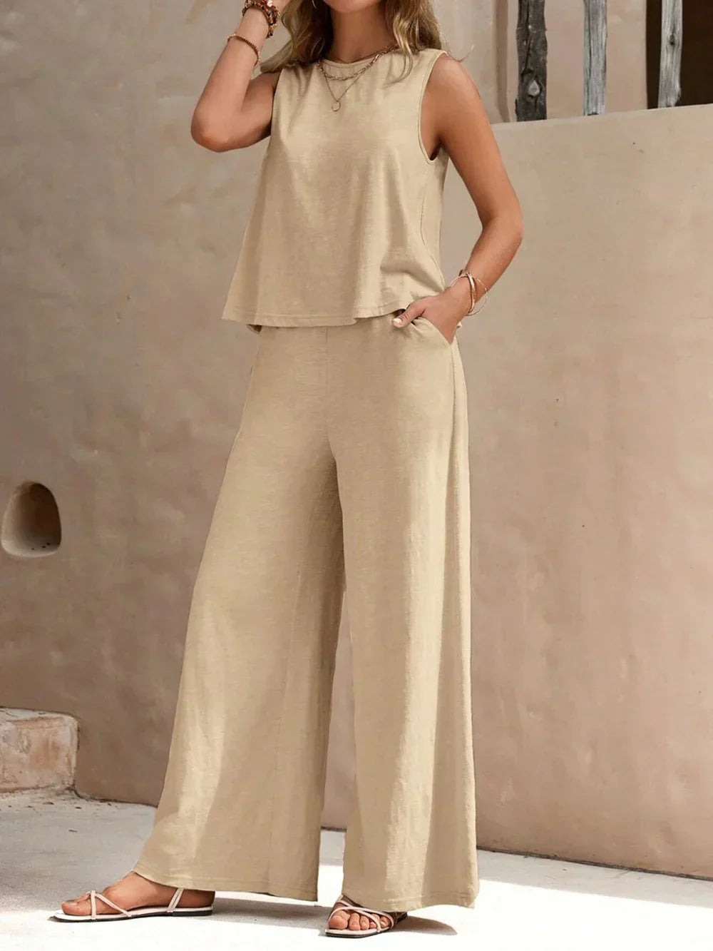 Sarah | Women's Sleeveless Two-Piece Set, Casual